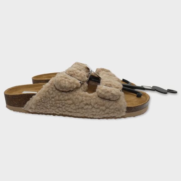 R2 Bernette Tan Sherpa Faux Fur Slip On Slide Sandals Size 6M - Picture 10 of 12